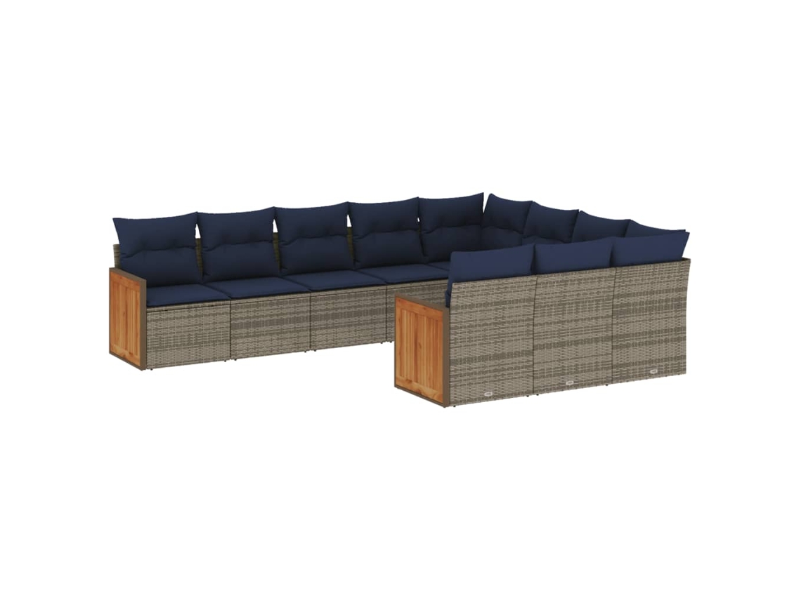 Conjunto de Sofá de Jardim, 10 Peças, Almofadas, Rattan Cinza MAISON EXCLUSIVE