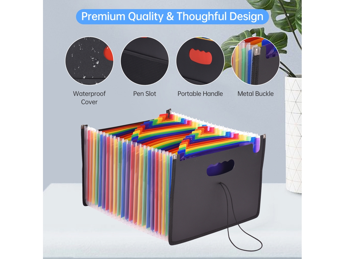 Organizador De Arquivos Accordion 24 Bolsos Com Expansão Para Papéis A4/carta Home Office Escola