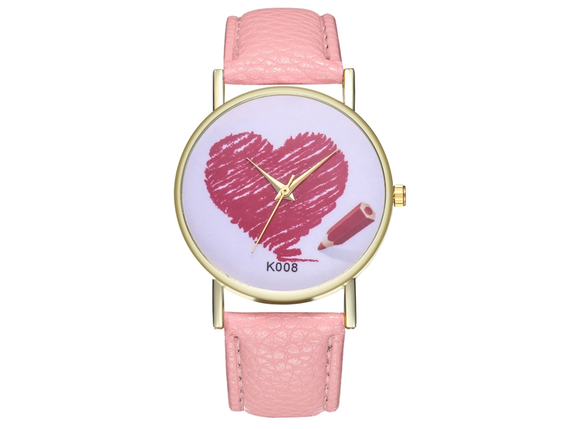 Relógio de pulso Zhoulianfa para casais, com design simples e romântico, em couro PU e mecanismo de quartzo (rosa)
