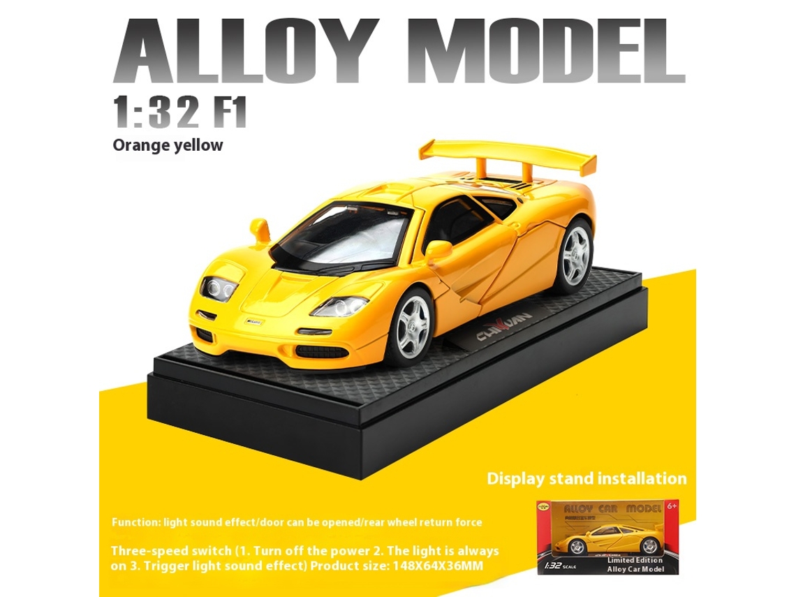 Réplica Em Escala 132 Do Carro Esportivo Mclaren F1, Feita Em Liga Metálica, Com Base. Mdug (amarelo)