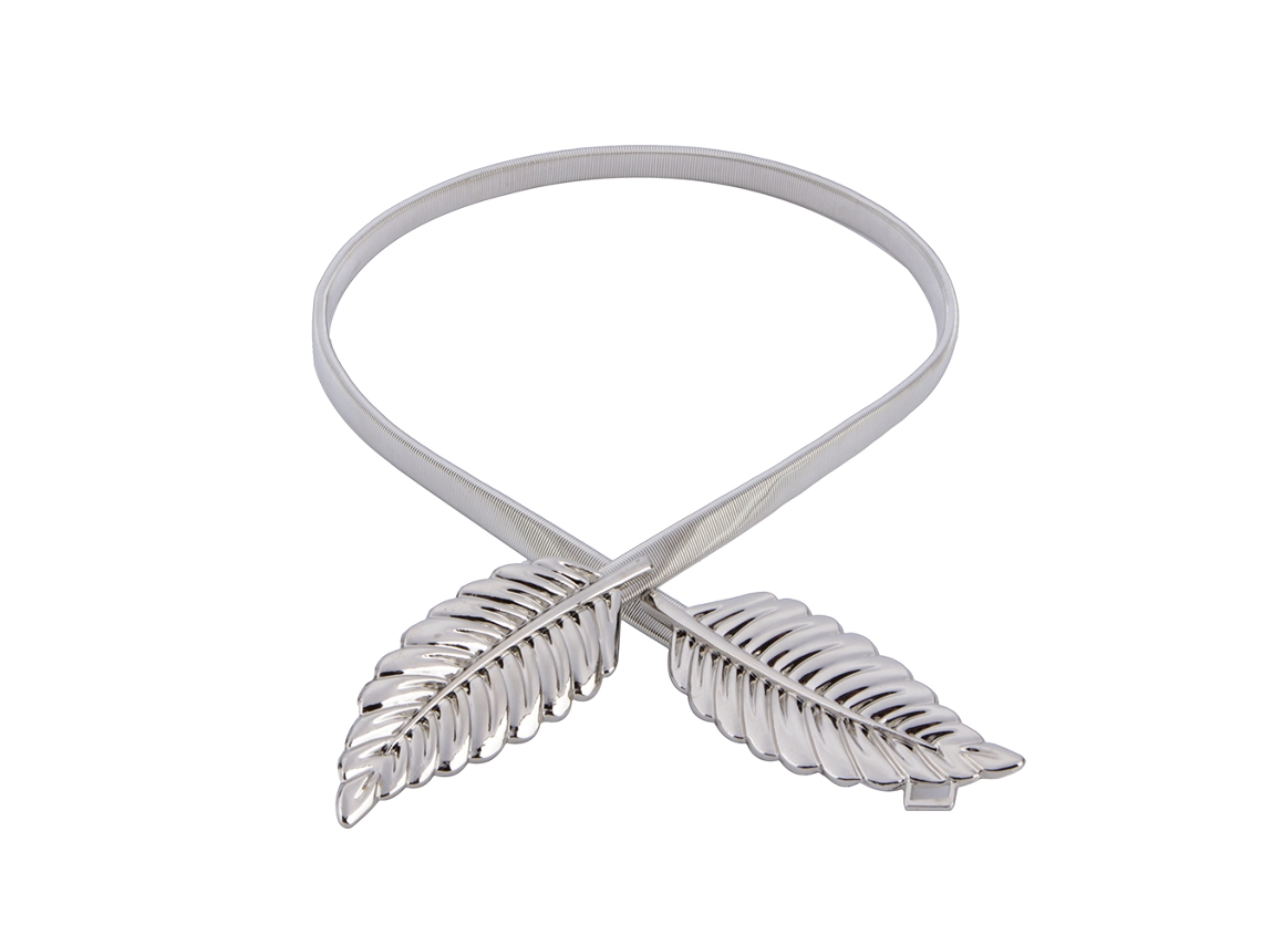 Cinto de Metal Folhas Elástica para Mulher Cummerbund com Fivela Prata/dourado