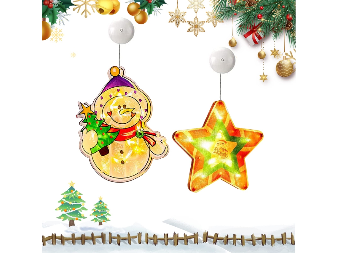 Peças De Decoração De Natal Luminosas,lâmpadas De Início De Natal Com Ventosa,boneco De Neve E Pequeno Candeeiro Estrela A Bateria,decoração Btforus