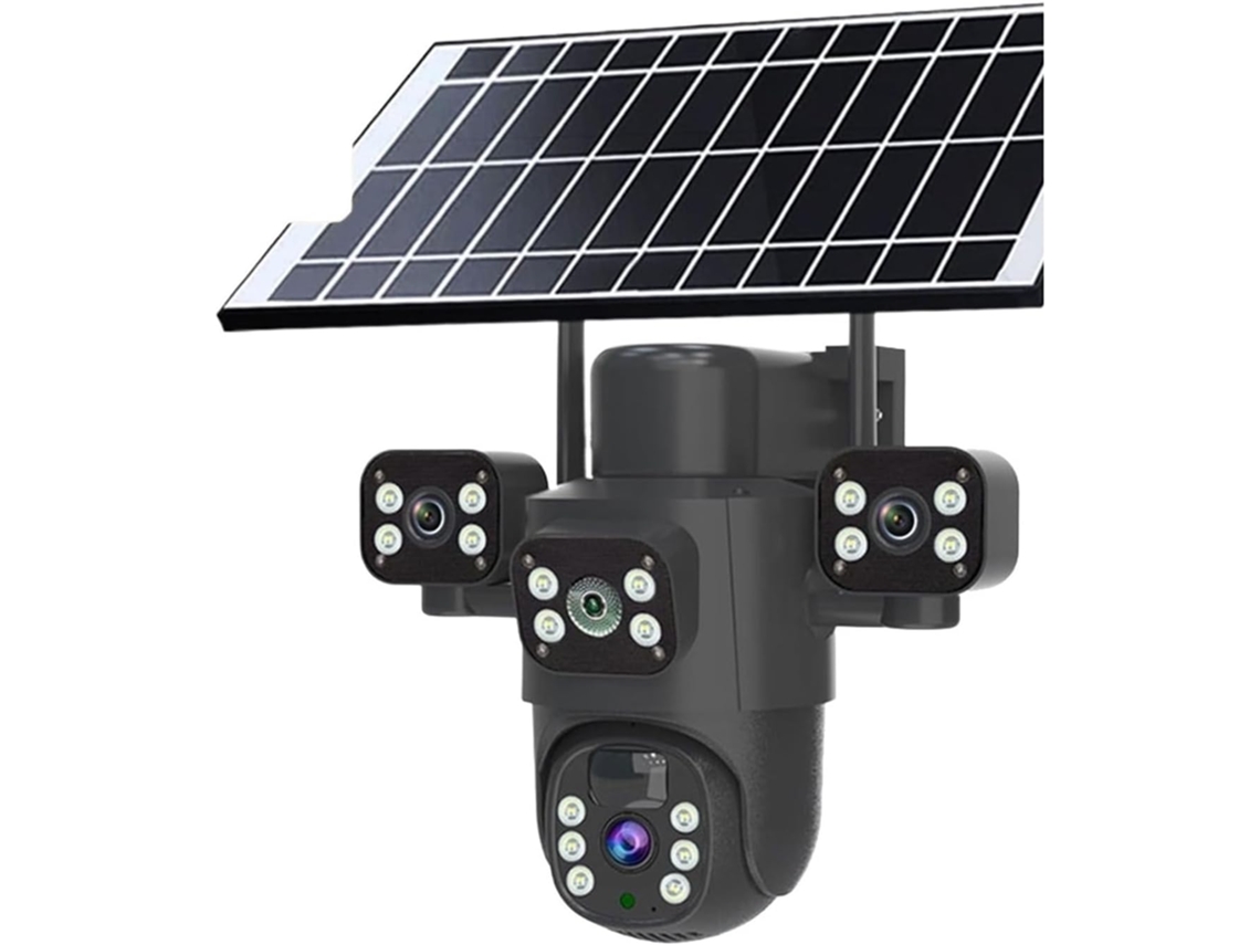 Câmera de Vigilância Externa Ptz de 6mp com Energia Solar, 3 Lentes, Telas e Rastreamento. SFUSHOS