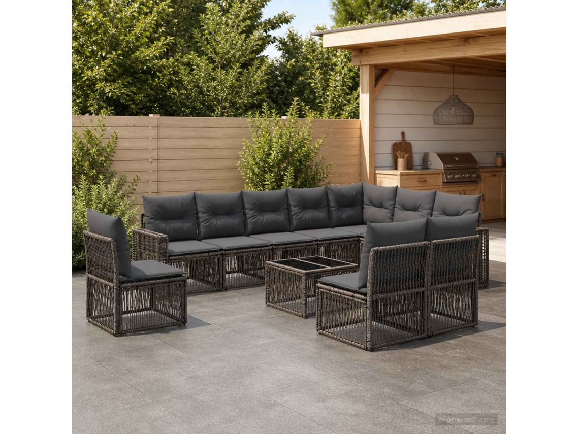 Vidaxl Conjunto De Sofá De Jardim 11 Unid. Cinza E Cinza Escuro
