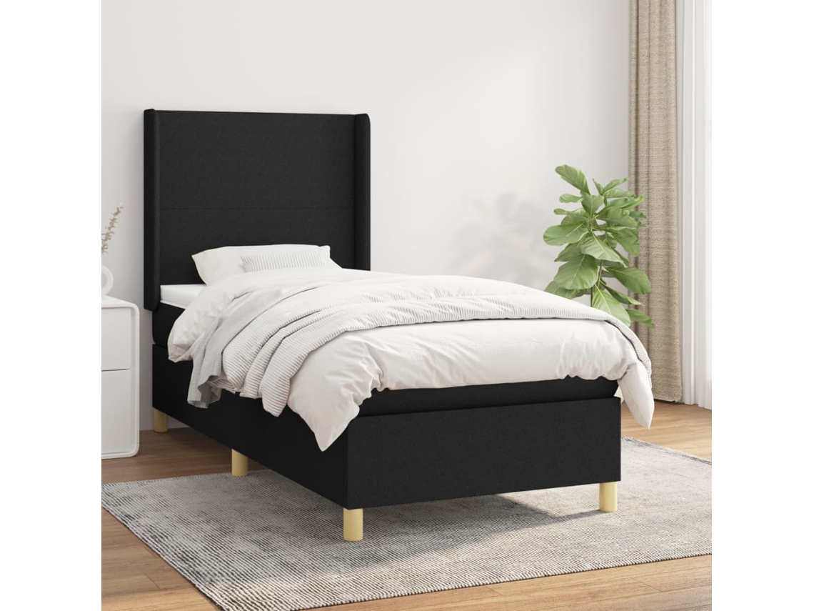 Cama Com Molas/colchão 80x200 Cm Tecido Preto