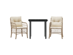 Bistro Set, Bistro Sets Vidaxl Bege Rattan / Vime (80 Cm Table Length)