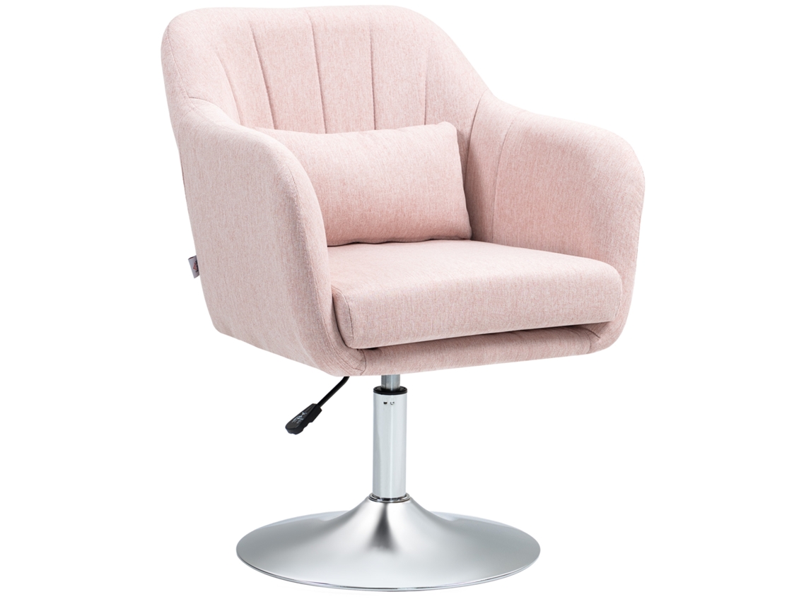 Poltrona Lounge, Almofadas Lombares, Altura Ajustável, Giro 360°, Base Metálica Rosa Ch