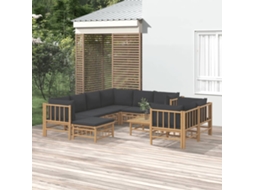 10 Pcs Conj. Lounge De Jardim Bambu C/ Almofadões Cinza Escuros Dkd Home Decor