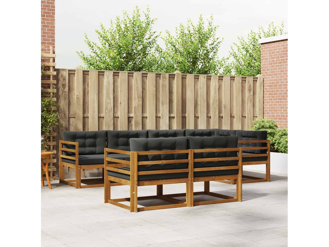 Vidaxl Conjunto De Sofás Para Exterior 7 Pcs Natural E Antracite