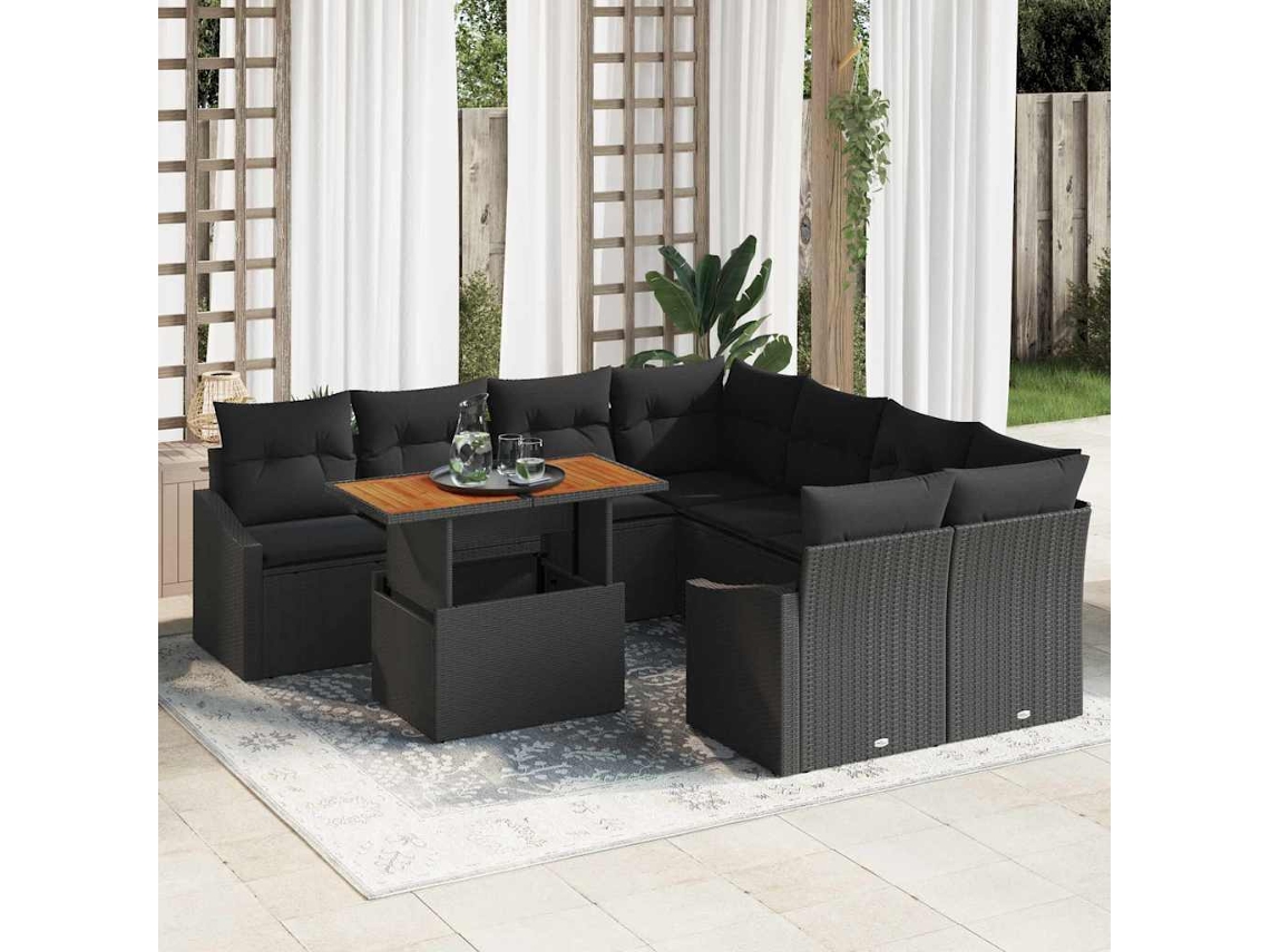 Vidaxl Conjunto De Sofá De Jardim 9 Unid. Preto Rattan Sintético