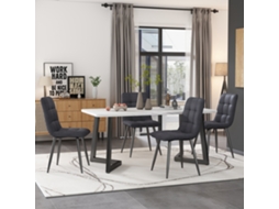 Conjunto de Mesa de Jantar 117 Cm Retangular com 4 Cadeiras em Linho Cinzento NOVELA