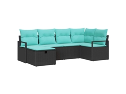 Maison Exclusive - Conjunto De Sofás Com Almofada 6 Pcs Preto E Turquesa Vime Pe