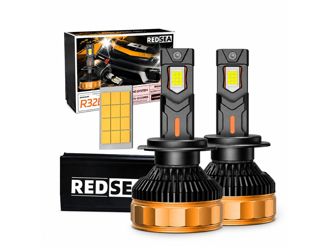 Lâmpadas Led Para Faróis Redsea 9006/hb4, 300w 30000 Lm, Preto E Dourado