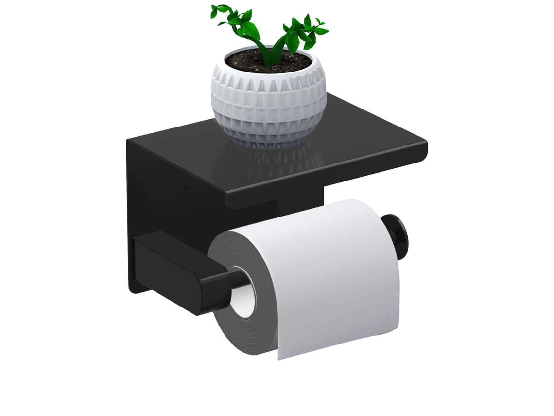 Porte Papier Higiênico,suporte Para Rolo Sem Furos,distribuidor De Papel Com Prateleira,aço Inox Sus 304,adesivo E De Parede Para Banheiro (preto)