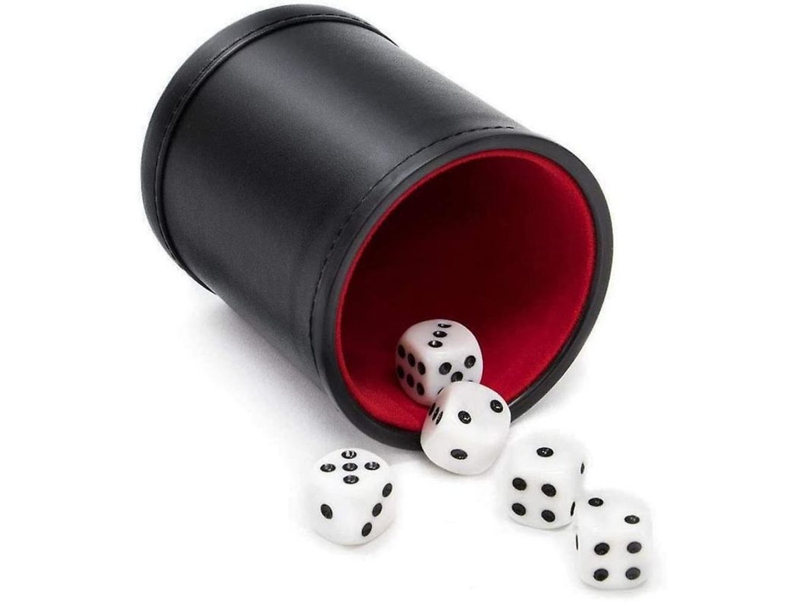 2026 juego de Cubiletes de Cuero Con Forro de Felpa Roja Silenciosa Kwt Con 5 Dados Punteados para Juegos (negro)