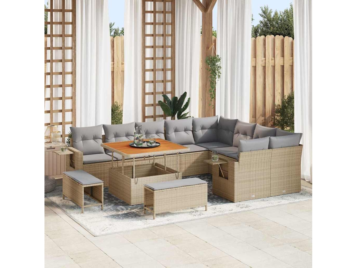 Vidaxl Conjunto De Sofá De Jardim 12 Pcs Bege Vime Pe