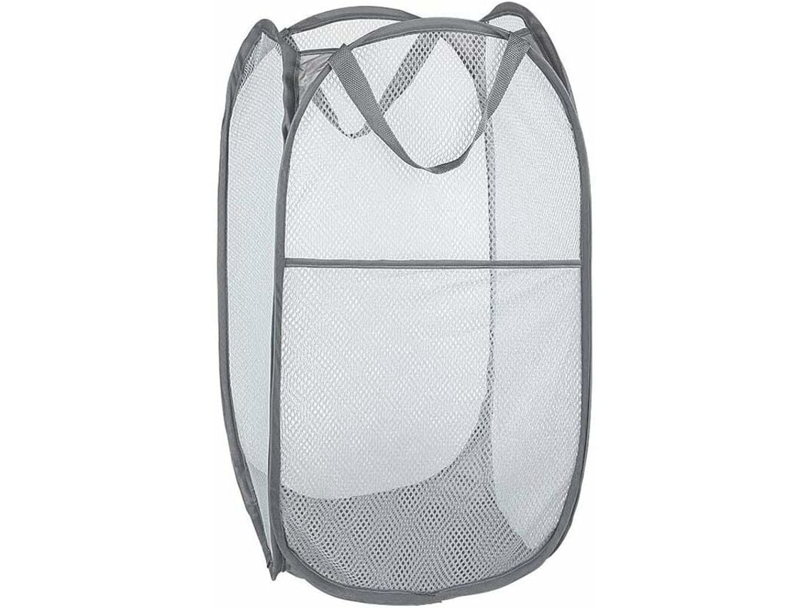Cesto de roupa portátil duplo Slowmoose com alça reforçada (cinza)