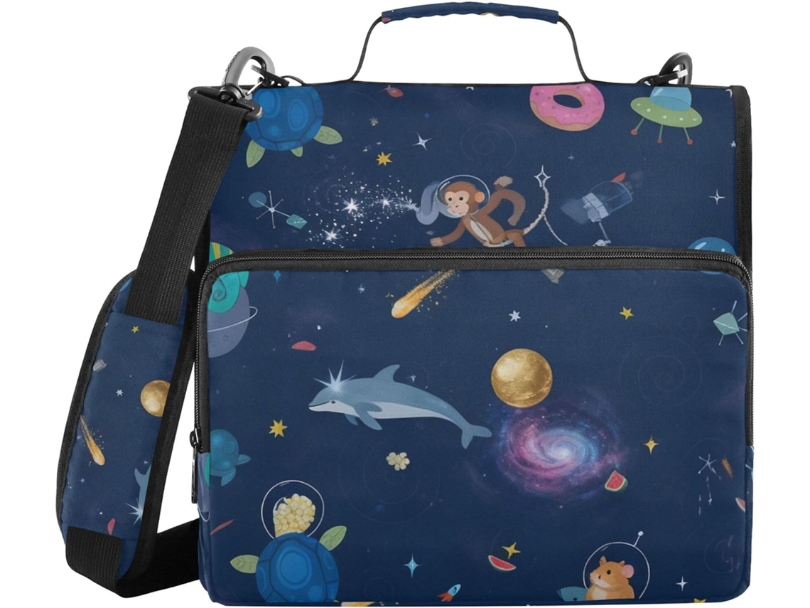 Pasta escolar resistente com zíper, estampa de astronauta macaco espacial, alça de ombro, várias opções de bolsas, 3,8 cm 1,5 Polegadas
