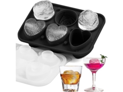 Forma De Gelo Silicone Heart+rose 6 Peças Com Tampa, Preta