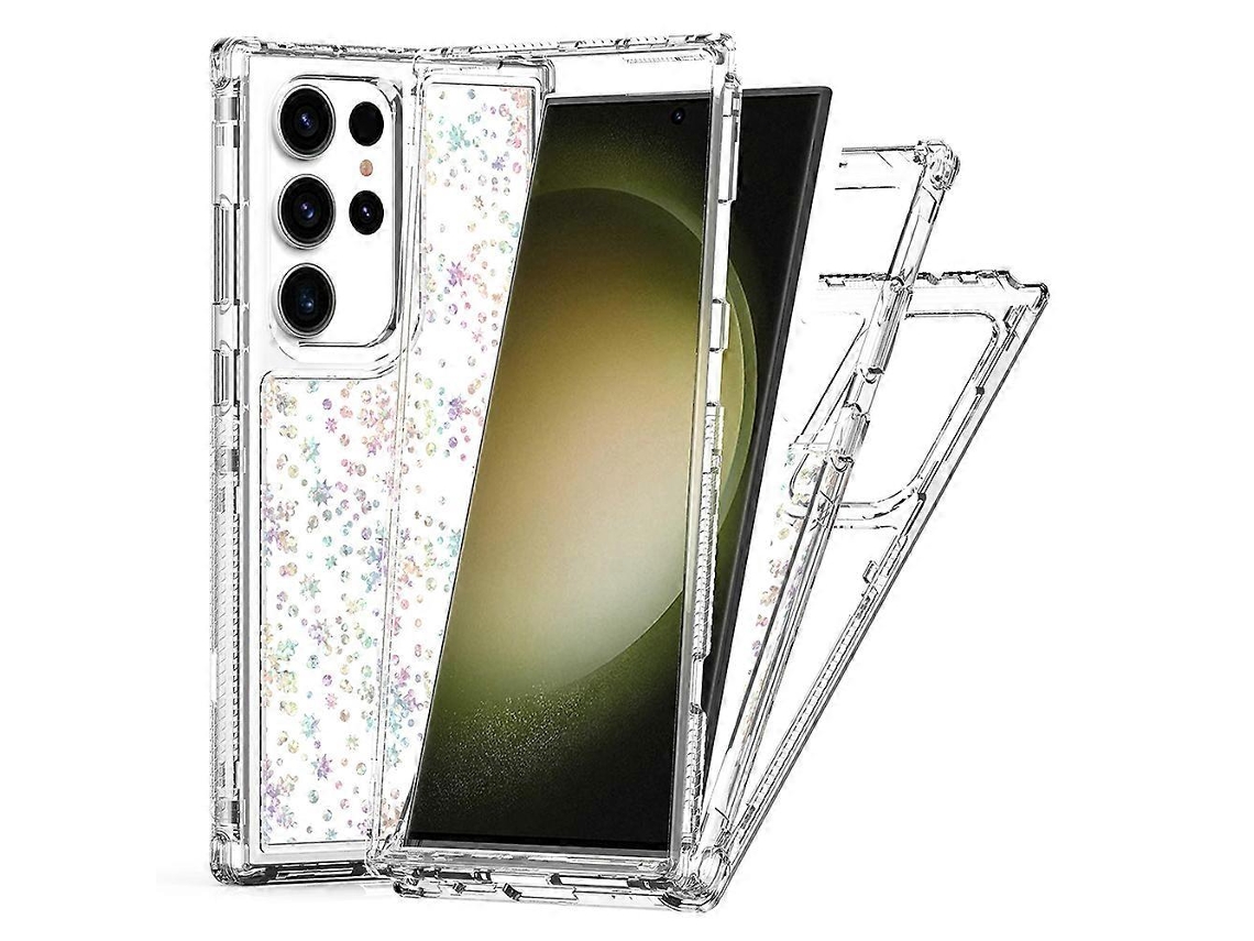 Capa Híbrida De Tpu Acrílico Transparente Para Samsung Galaxy S23 Ultra Com Flocos De Neve Impressos A Laser
