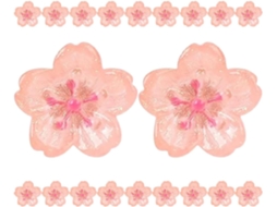 Conjunto de 30 tachininhas decorativas em resina com estampa de flor de cerejeira rosa, ideais para decoração de mesas e recantos.