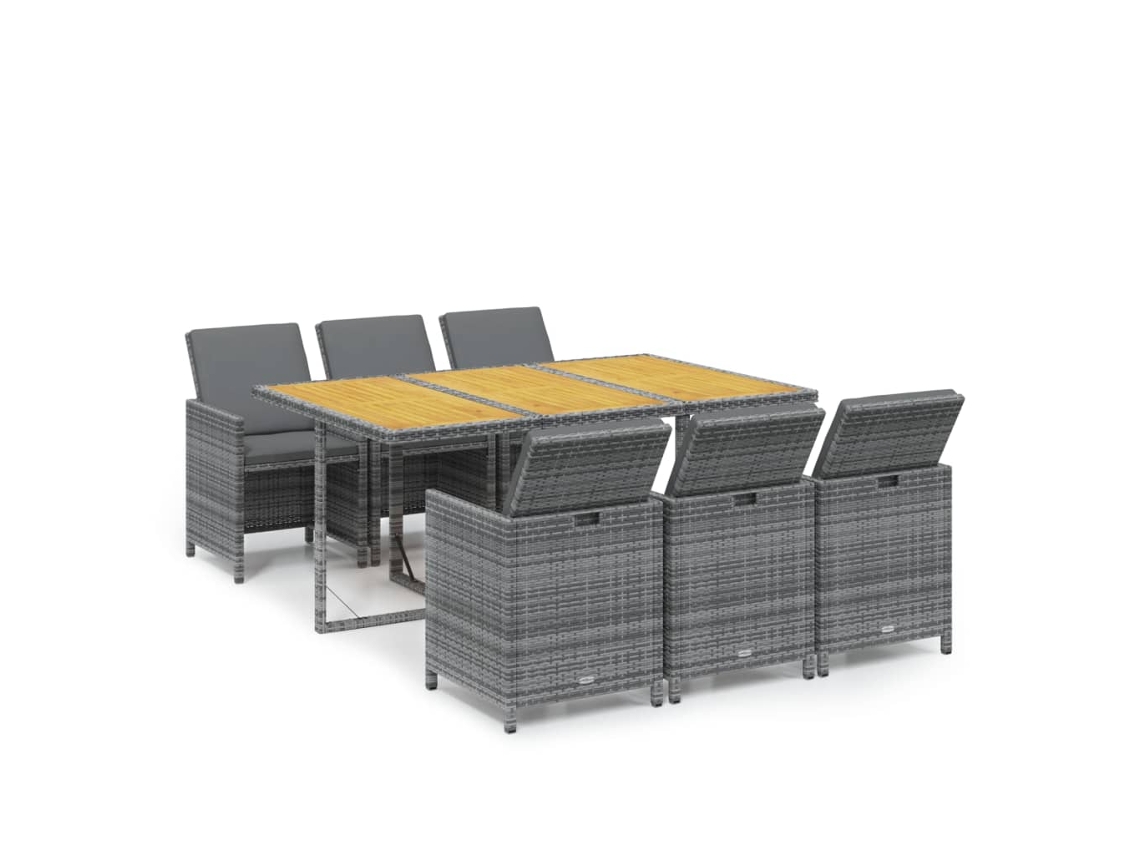 Maison Exclusive - 7 Pcs Conjunto De Jantar P/ Jardim C/ Almofadões Vime Pe Cinza
