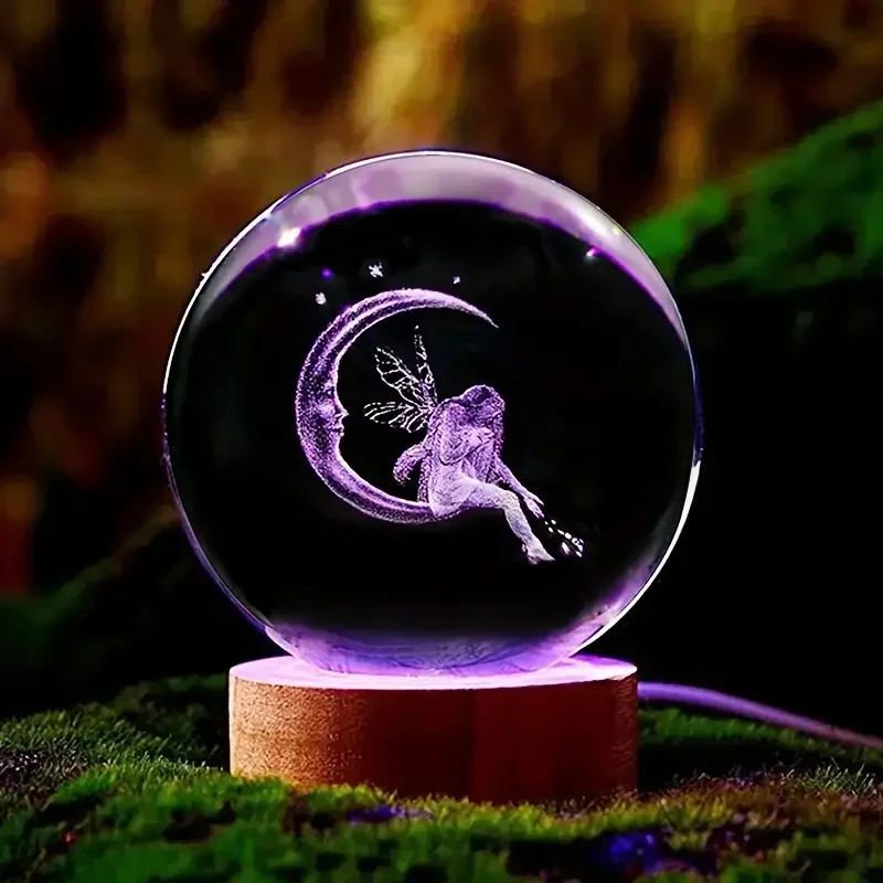 Bola de Cristal 3d Lua Fada de 6cm Luz Noturna Colorida MDUG (luzes Coloridas)