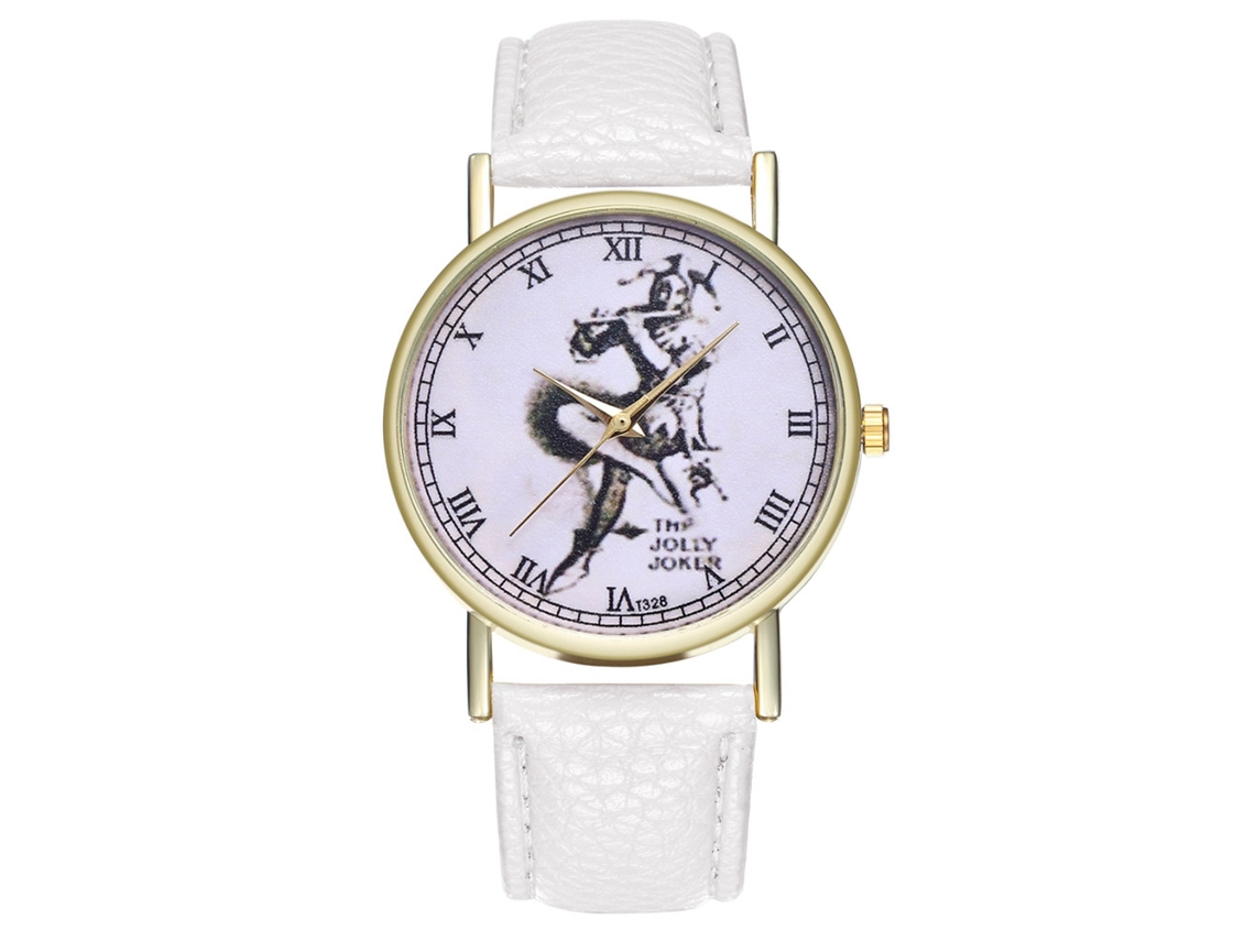 Reloj De Pulsera Unisex De Cuero Pu Con Patrón De Payaso Moda Zhoulianfa Blanco