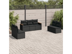 Jogo de Sofá 7 Peças P/ Jardim C/ Almofadões Vime Pe Preto Dkd Home Decor