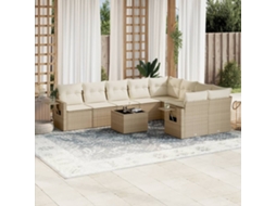 Vidaxl 10 Pcs Conjunto De Sofás P/ Jardim Com Almofadões Vime Pe Bege
