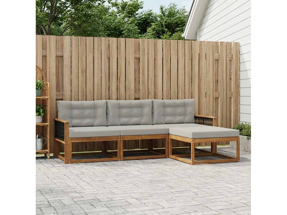 Vidaxl Conjunto De Sofás Para Exterior 4 Pcs Natural E Cinza Claro