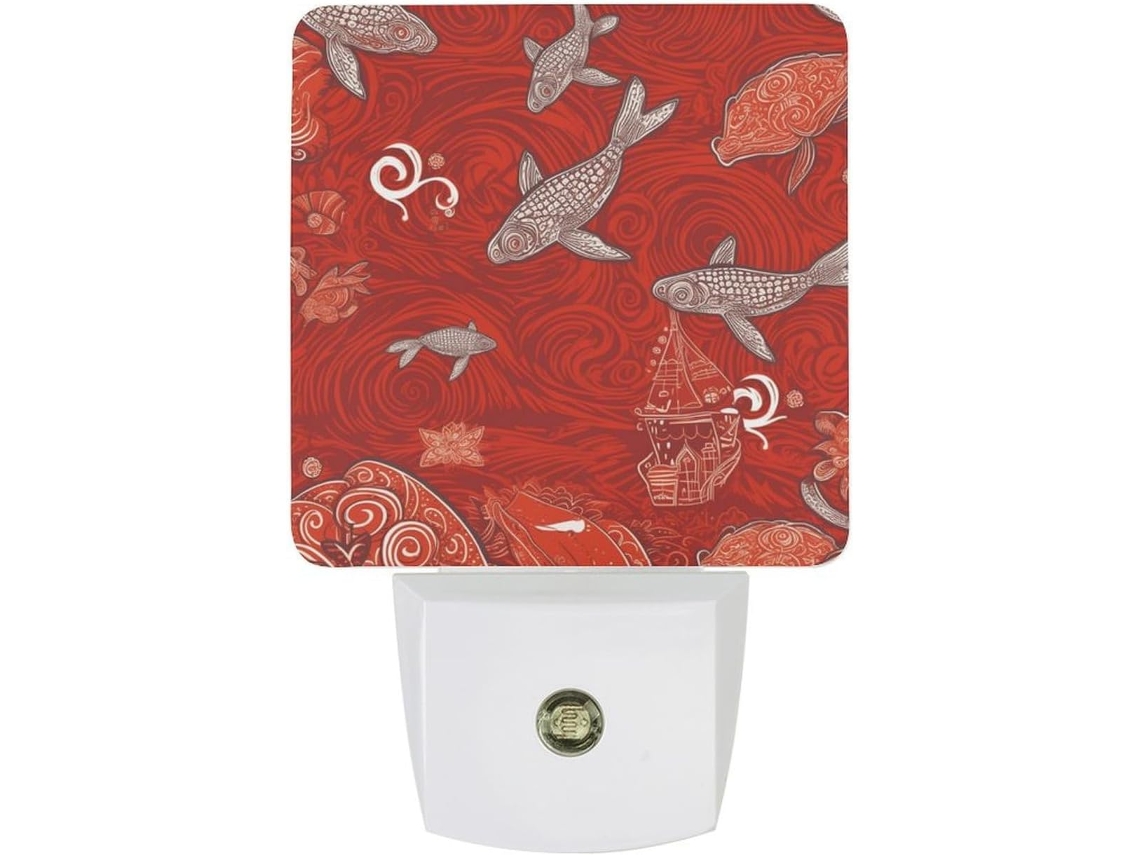Luminária de parede LED noturna com plugue, acendimento automático, sensor crepuscular automático e design com animações
