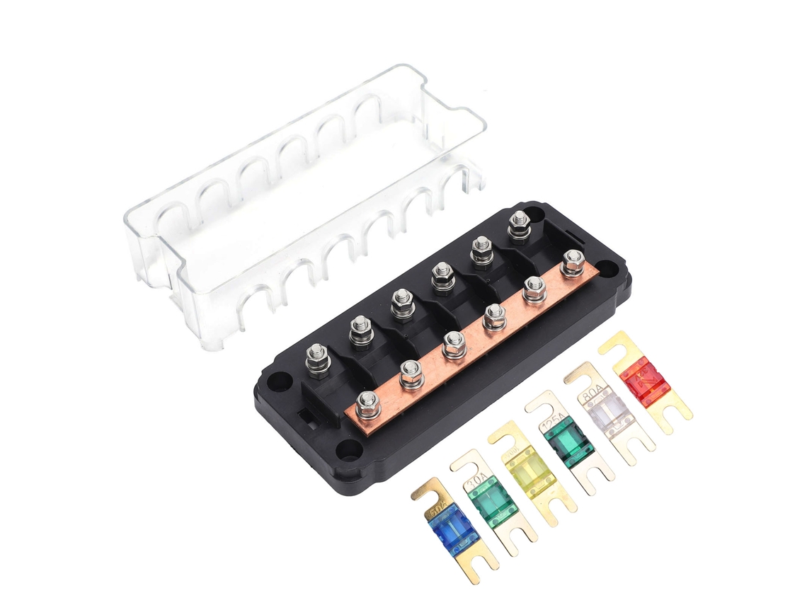 Painel de Fusíveis de 6 Vias Mega AMG 30A-125A para Barcos, Fixo, com Parafusos, Bloco de Fusíveis