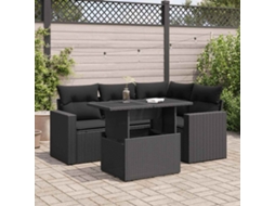 Vidaxl 5 Pcs Conjunto Sofás De Jardim Com Almofadões Vime Pe Preto