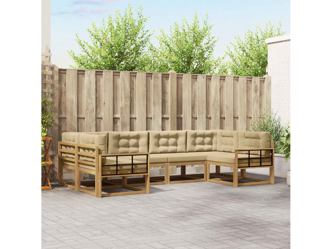 Vidaxl Conjunto De Sofás Para Exterior 6 Unid. Branco E Bege