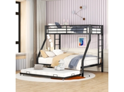 Cama De Metal Com Extensão E Escadas Laterais 90x200cm Preto