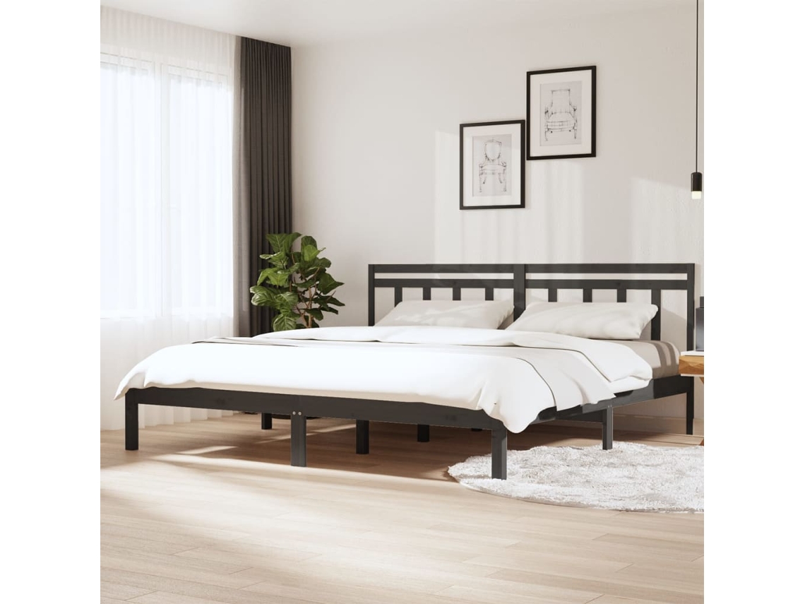 Vidaxl Estrutura De Cama 200x200 Cm Pinho Maciço Cinzento