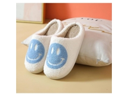 2026 pantuflas de Algodão com Pelúcia de Carinhas Sorridentes para Mulheres, Solas Grossas e Antiderrapantes, Design Fofo para Casa 43 44 Azul
