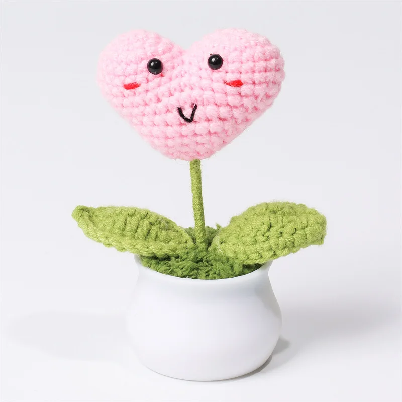 Vasos De Flores Criativos Tricotados, Mini Flores Artificiais, Plantas De Crochê Feitas À Mão