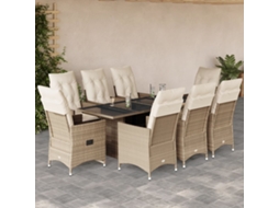 9 Pcs Conjunto De Jantar P/ Jardim Com Almofadões Vime Pe Bege Dkd Home Decor