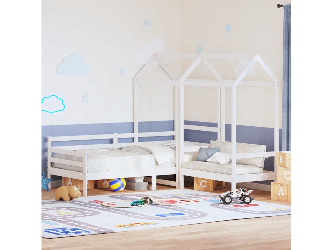 Vidaxl Conj. Sofá-cama E Banco C/ Telhado 80x200cm Pinho Maciço Branco