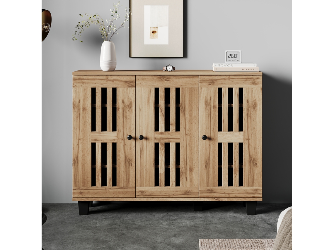 Buffet Moderno 120x32x92 Cm 3 Portas E 8 Compartimentos De Arrumação Estilo Escandinavo Natural Mobrio