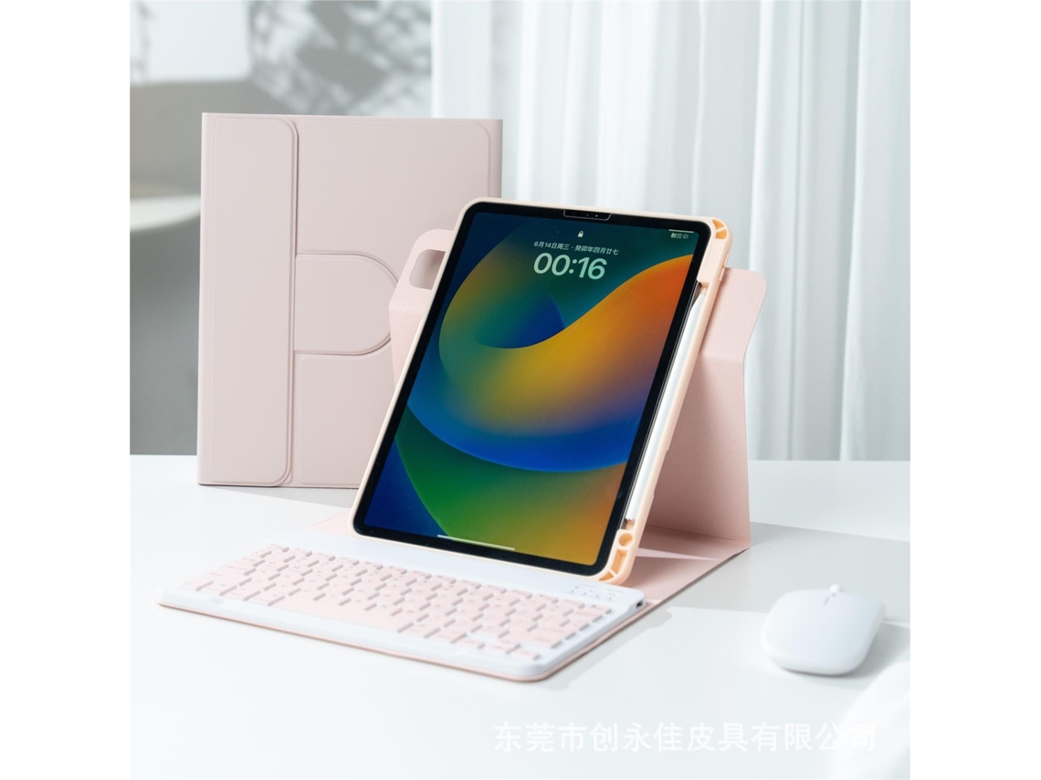 Capa Com Teclado Bluetooth, Compatível Com Ipad 7/8/9 10,2 Pol, Couro, Rosa