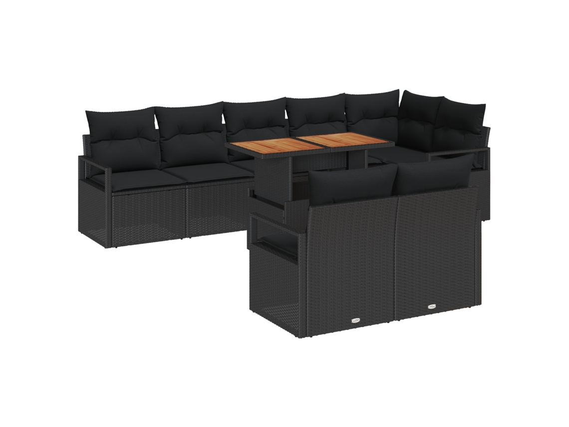 Conjunto 9 Conjunto De Sofá De Jardim Vidaxl Preto Vime Pe (100 X 55 X 73 Cm)