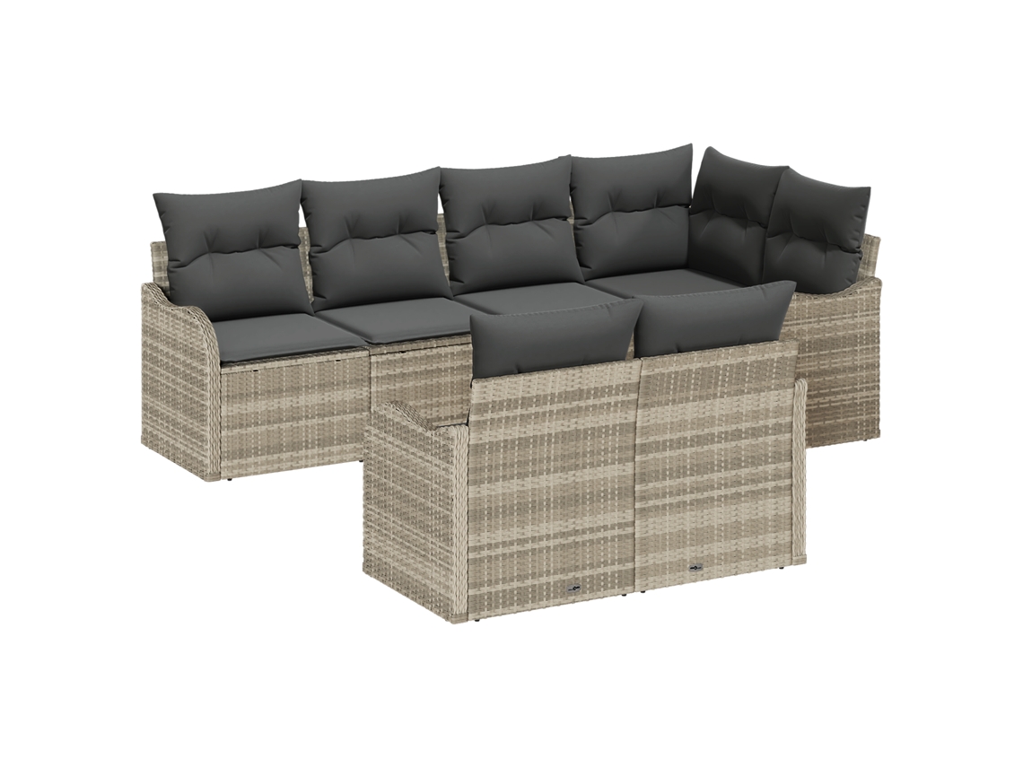 Conjunto 7 Conjunto De Sofá De Jardim Vidaxl Cinzento-claro Vime Pe (55 X 55 X 37 Cm)