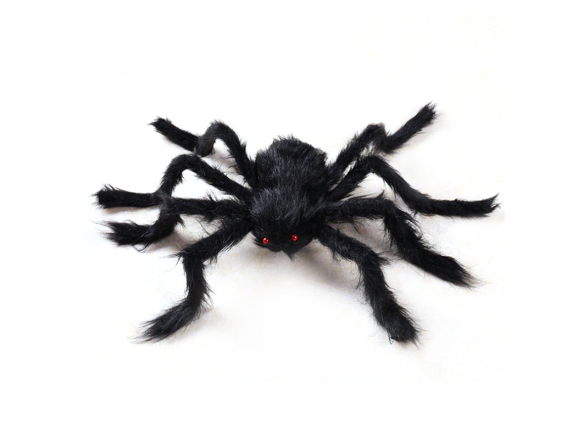 Aranha Falsa Gigante 90cm Peluda Macia Negra Posable para Halloween