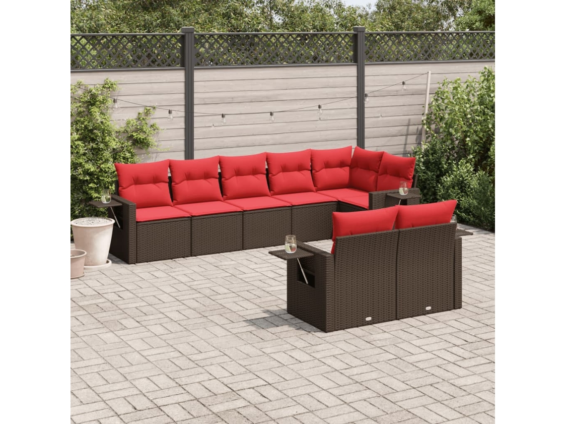 Vidaxl Conjunto De Sofá De Jardim Com 8 Peças E Almofadas Em Rattan Sintético Marrom