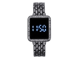 Relógio Digital Feminino (preto) Com Tela Sensível Ao Toque Led Cravejada De Diamantes E Pulseira Elegante Em Aço Inoxidável.