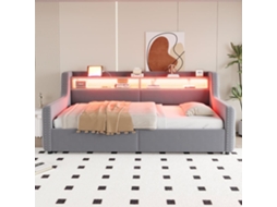 Sofá-cama 90x200 Cm - Com Armazenamento Hidráulico, Led, Tomada E Usb - Cinza Claro