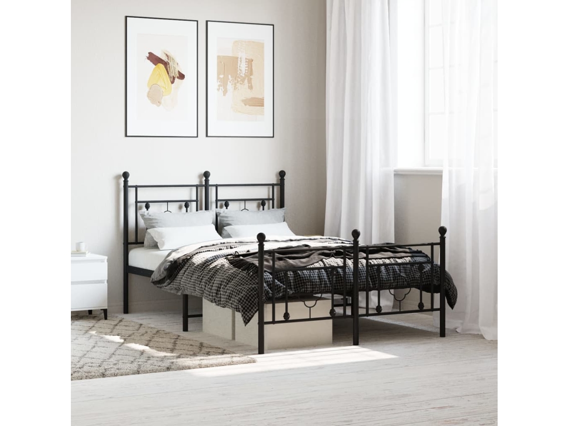 Estrutura De Cama Com Cabeceira E Pés 120x190 Cm Metal Preto